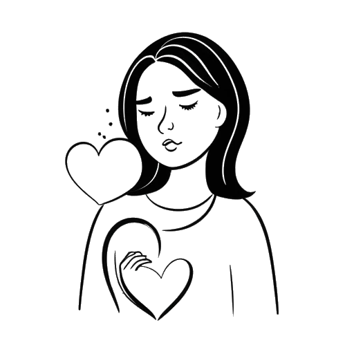 Line art drawing of a woman holding a speech bubble with a heart and a teardrop, representing Cathy Hummels openly discussing her depression.