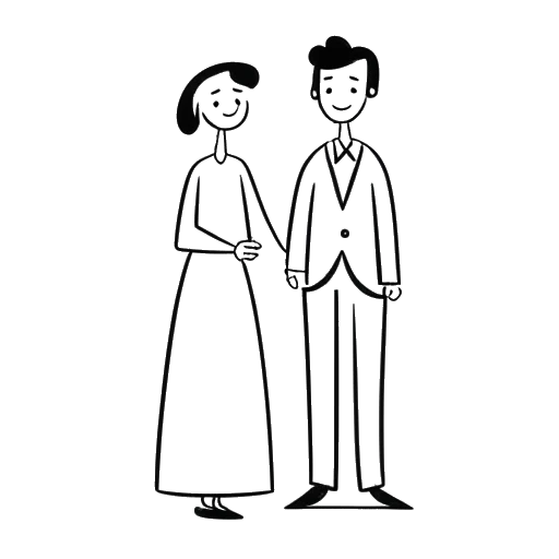 Desenho em arte linear de um casal casado com uma aliança de casamento e um coração, representando Cathy Hummels e Mats Hummels.