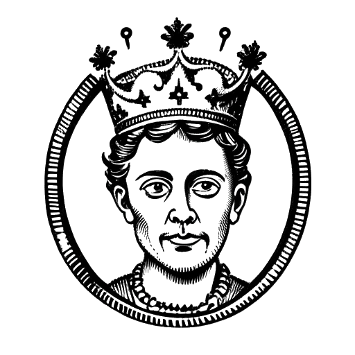 Strichzeichnung eines Mannes mit einer Krone, der Matthias Roll darstellt, mit den Buchstaben 'TC' und einem Heiligenschein im Hintergrund, auf weißem Hintergrund.