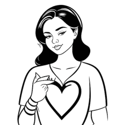 Dessin en ligne d'une femme, symbolisant Leonie Hanne, tenant un emblème de cœur pour amfAR et un panneau '#StandWithUkraine', le tout représenté sur un fond blanc.