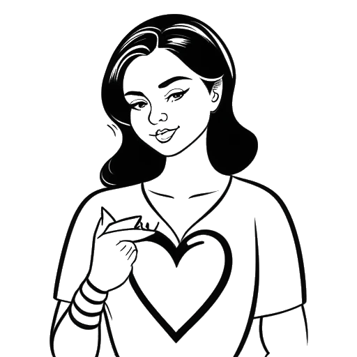 Lijntekening van een vrouw die Leonie Hanne symboliseert, met een hartembleem voor amfAR en een '#StandWithUkraine'-bord, allemaal afgebeeld op een witte achtergrond.
