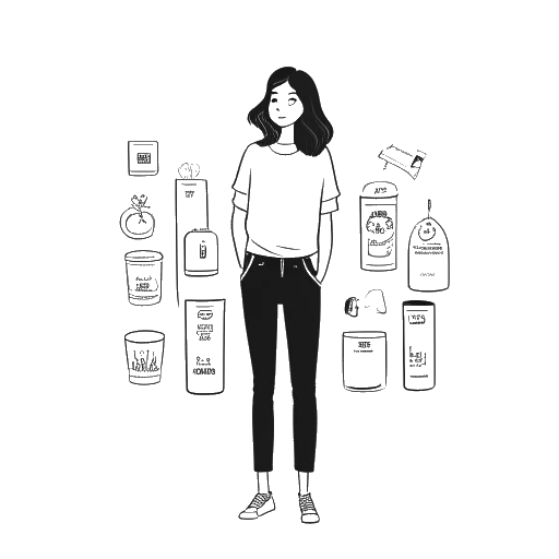Line art drawing of a woman, representing Leonie Hanne, standing next to various brand logos
