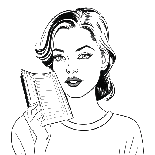 Line art drawing of a woman, representing Leonie Hanne, holding a magazine with her face on the cover