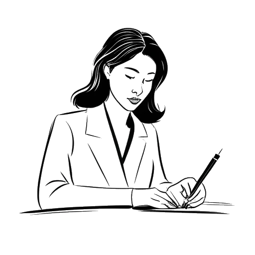 Line art drawing of a woman, representing Leonie Hanne, signing a contract