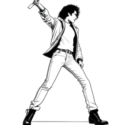 Dessin en ligne de Michael Jackson effectuant une danse envoûtante sur scène, avec le projecteur braqué sur lui et le public acclamant en arrière-plan.