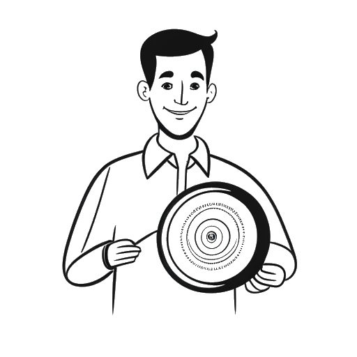 Line art drawing of a man, representing Michael Jackson, holding a record with a certificate.