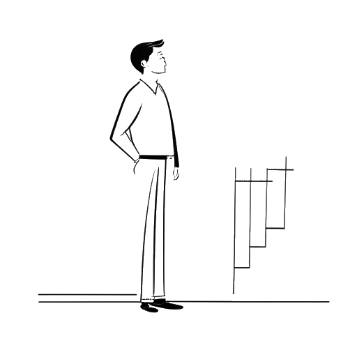 Line art drawing of a man, representing Michael Jackson, standing next to a chart.