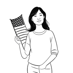 Line art drawing of a woman representing Sydney Watson, holding both Australian and American flags. The image represents her dual citizenship.