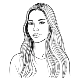 Desenho artístico de uma mulher representando Sydney Watson, com cabelos longos. A imagem retrata suas fontes de renda.