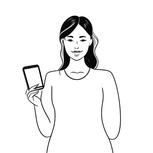 Desenho de linha de uma mulher representando Sydney Watson segurando um dispositivo Android e um iPhone riscado