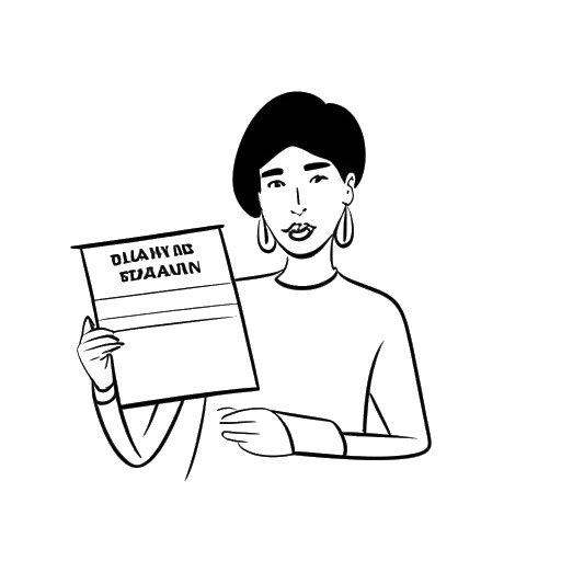 Line art drawing of a woman representing Sydney Watson holding a lawsuit with 'retaliation, wrongful termination, discrimination' text