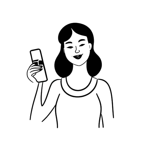 Dibujo de arte lineal de una mujer que representa a Sydney Watson sosteniendo un teléfono inteligente con el logo de YouTube y 'derechos de los hombres'