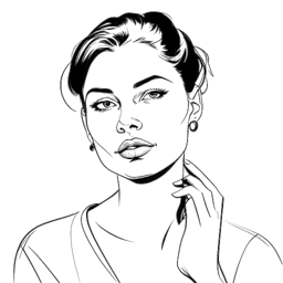 Disegno in bianco e nero di una donna, rappresentante di Bhad Bhabie (Danielle Bregoli), con i capelli legati e uno sguardo intenso, la sua mano che fa il suo noto mantra contro uno sfondo bianco pulito