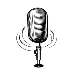 Lijntekening van een microfoon, wat Bhad Bhabie's muzikale succes representeert, omringd door muzieknoten tegen een witte achtergrond