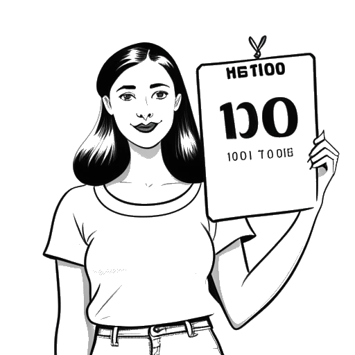 Line art drawing of Bhad Bhabie holding a Billboard Hot 100 plaque for 'These Heaux'