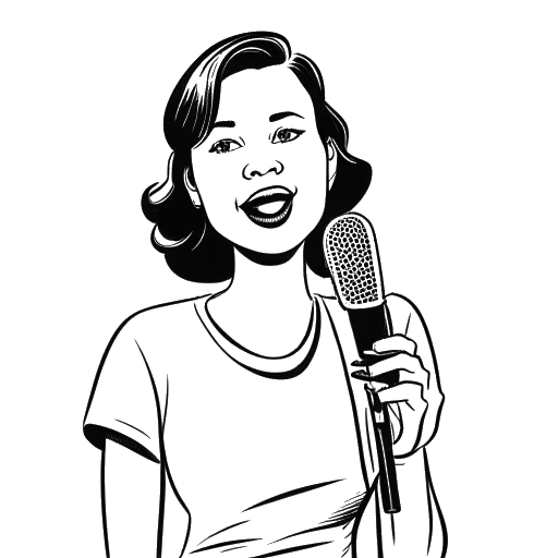Dibujo de arte lineal de Bhad Bhabie sosteniendo un micrófono, con la frase 'cash me outside' en un globo de discurso