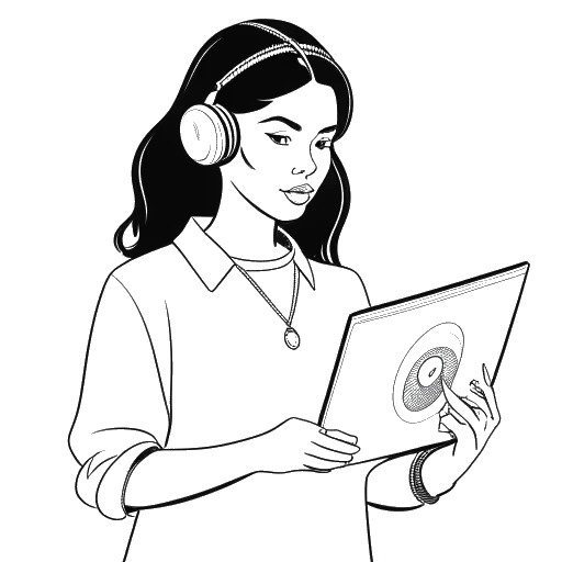 Desenho de arte de linha de Bhad Bhabie segurando um contrato de gravação com a Atlantic Records e sua mixtape de estreia '15'