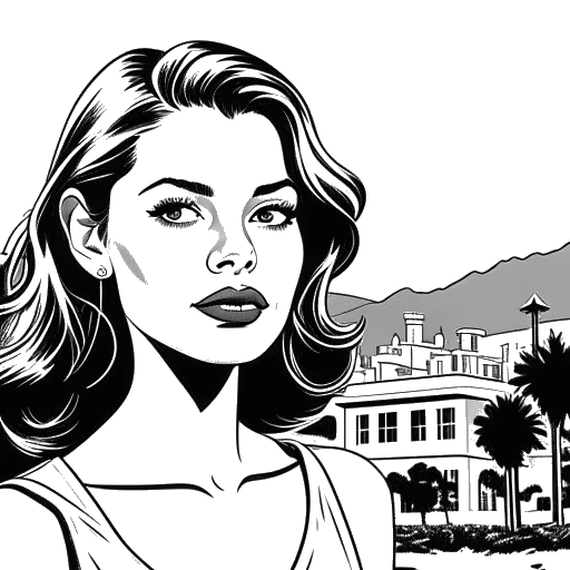 Line art drawing of Bhad Bhabie in front of the Hollywood sign, representing her move to LA