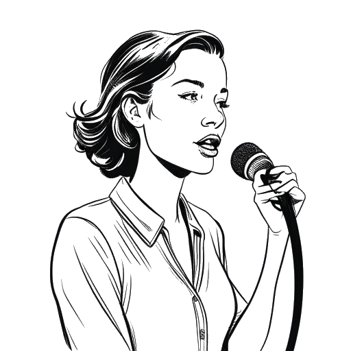 Desenho de arte de linha de Bhad Bhabie segurando um microfone, expressando hesitação em continuar sua carreira musical