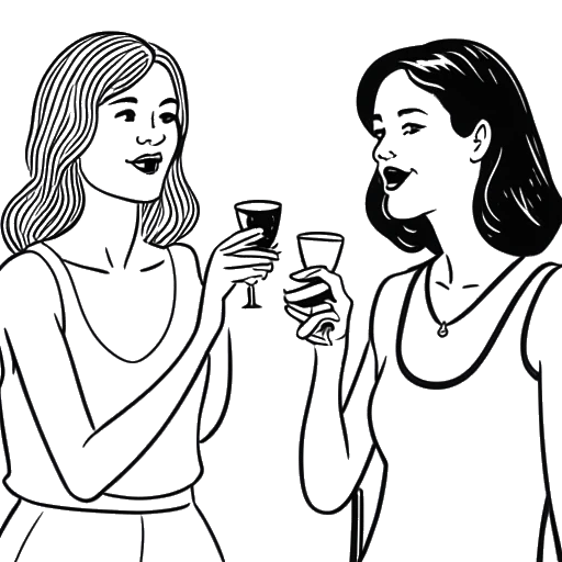 Desenho de arte de linha de Bhad Bhabie jogando uma bebida em Iggy Azalea durante a festa de Cardi B