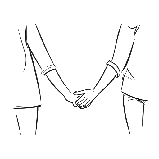 Desenho de arte em linha de Bhad Bhabie de mãos dadas com seu parceiro, compartilhando um lado mais pessoal