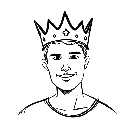 Disegno in arte lineare di un uomo, che rappresenta Chris Olsen, che indossa una corona e una fascia con la scritta 'Uomo più sexy su TikTok'.