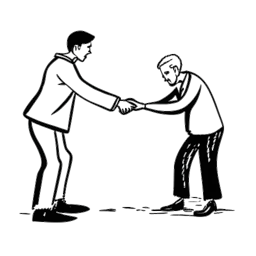 Dibujo de arte lineal de un hombre extendiendo una mano de ayuda a otro hombre, representando a Mark Cuban. El hombre necesitado está visualmente representado como el exjugador de la NBA, Delonte West.