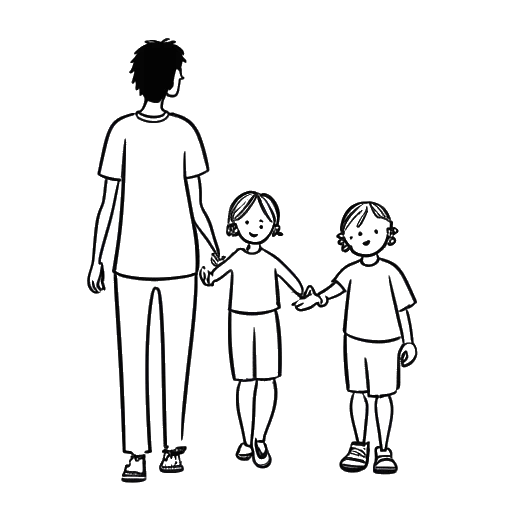 Dibujo de arte lineal de Mark Cuban y su esposa Tiffany Stewart con sus tres hijos.