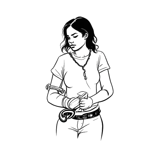 Line art drawing of a woman being handcuffed, representing Chrisean Rock's arrests