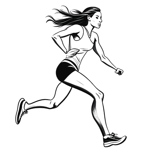 Dibujo de arte lineal de una mujer corriendo en una pista, representando los logros atléticos de Chrisean Rock
