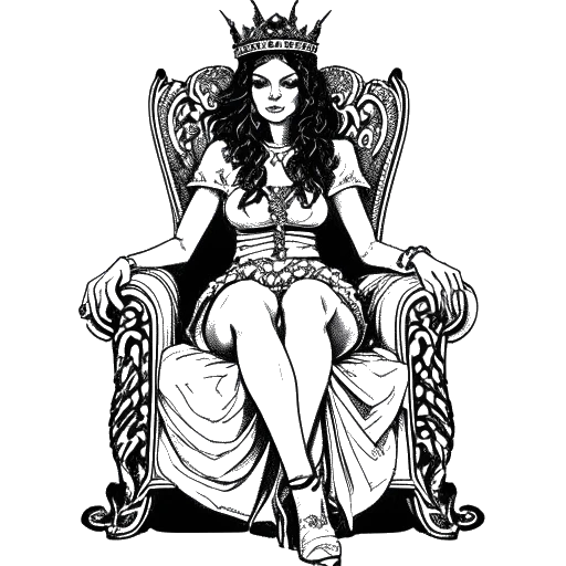 Disegno in stile line art di una donna seduta su un trono, rappresentante il ruolo di Chrisean Rock in 'Baddies South'