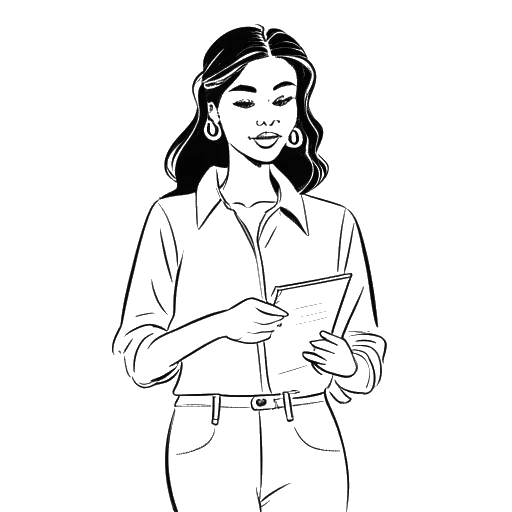 Disegno in stile line art di una donna che tiene un quaderno degli schizzi, rappresentante l'interesse di Chrisean Rock nel creare la sua linea di abbigliamento