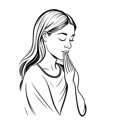 Line art drawing of a woman praying, representing Chrisean Rock's commitment to her Christian faith