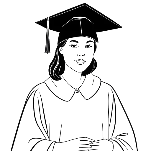 Line art drawing of a woman in a graduation cap and gown, holding a diploma, representing Chrisean Rock