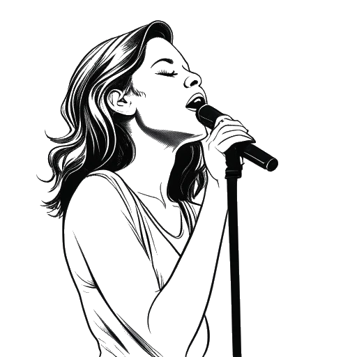 Dibujo de arte lineal de una mujer sosteniendo un micrófono, representando el sencillo debut 'Lonely' de Chrisean Rock