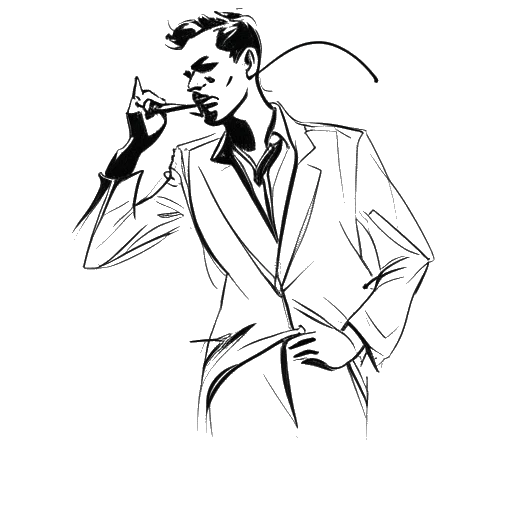 Line art drawing of a man representing Timothée Chalamet, showcasing powerful on-screen emotions and versatility, admired by critics and fashion publications, illustrating his success in the entertainment and fashion sectors.