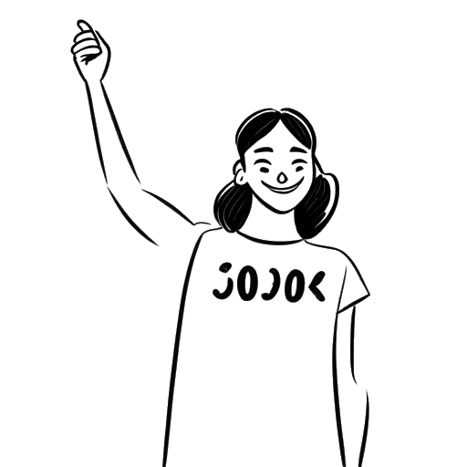 Dibujo de arte lineal de una mujer, representando a Gab Smolders, celebrando con un letrero que dice '500k'