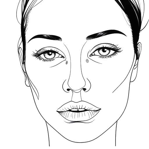 Desenho em arte linear do rosto de uma mulher, representando Gab Smolders, com uma marca de nascença distinta e heterocromia