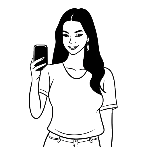 Strichzeichnung von Corinna Kopf, einer Frau, die ein Smartphone hält, auf dem das OnlyFans-Logo und '$25' auf dem Bildschirm angezeigt werden.