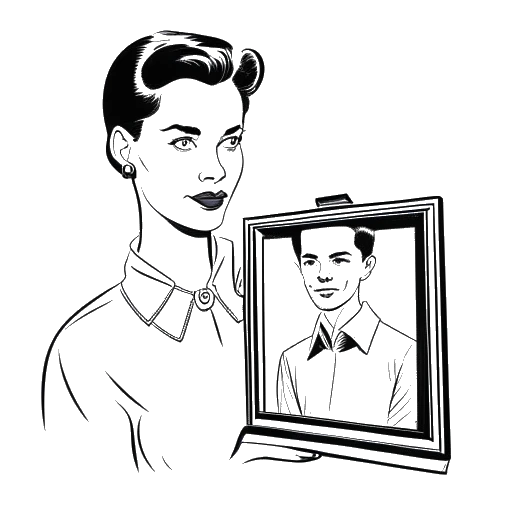 Dessin en ligne de Corinna Kopf, une femme avec une expression solennelle, tenant un cadre photo de son défunt frère Christopher.