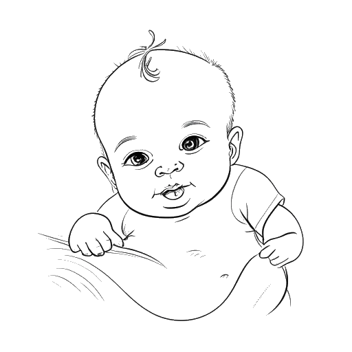Strichzeichnung eines Babys, das eine Geburtsurkunde hält, das Leon Machère darstellt