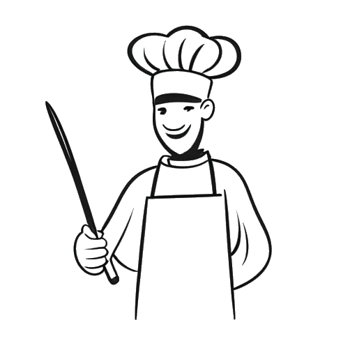 Strichzeichnung eines Mannes mit Kochmütze und Spachtel, das Leon Machère darstellt