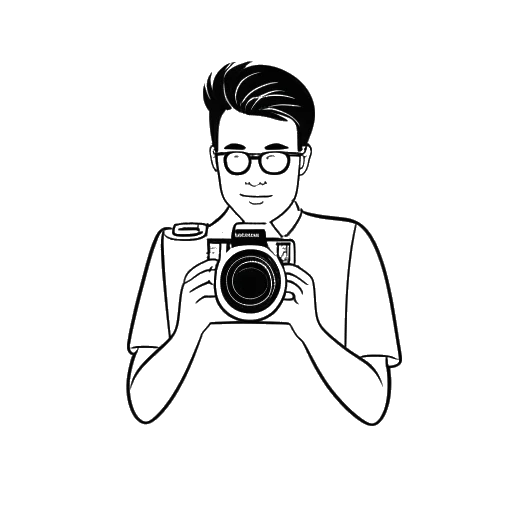 Strichzeichnung eines Mannes, der eine Kamera mit dem YouTube-Logo hält, das Leon Machère darstellt