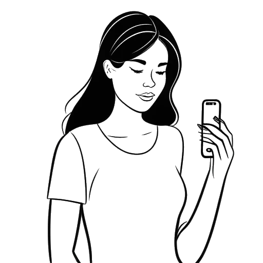 Line art drawing of a woman representing Alessia Cara, holding a smartphone displaying the Twitter logo and a song lyric.