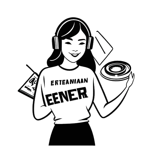 Dibujo de arte lineal de una mujer que representa a Alessia Cara, sosteniendo un contrato discográfico con los logotipos de 'EP Entertainment' y 'Def Jam' flotando sobre ella.