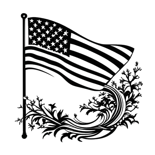 Dibujo de arte lineal de una bandera combinando elementos japoneses y estadounidenses, representando la herencia de Noah Sebastian