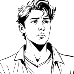 Line art drawing of a teenage boy, representing Jonah Beres, capturing an emotional performance in a contemporary scene, resonating with viewers, against a white backdrop