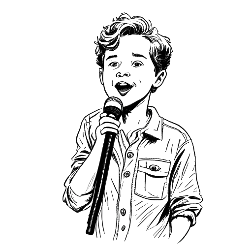 Line art drawing of Jonah Beres in his first LA stage performance as Johnny Keating