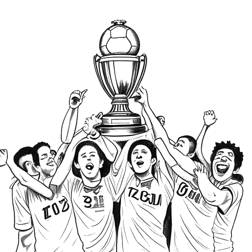 Line art drawing of a goalkeeper, representing Ante Čović, holding the AFC Champions League trophy. It extensively incorporates elements characteristic of the Western Sydney Wanderers, set against a white background.