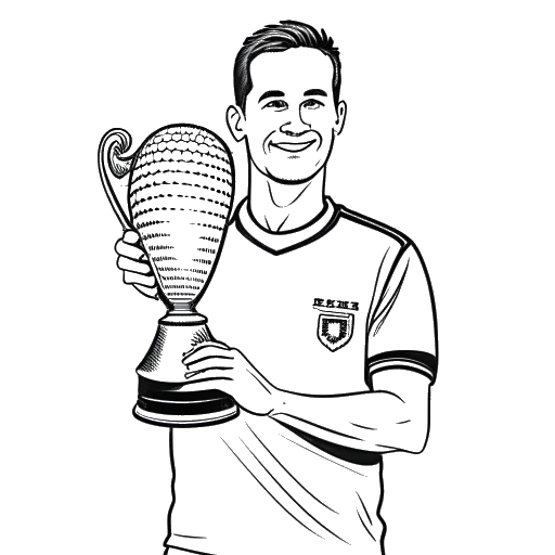 Line art drawing of a man in soccer gear, representing Ante Čović, holding a trophy, with the Newcastle Jets logo and the year '2007' in the background